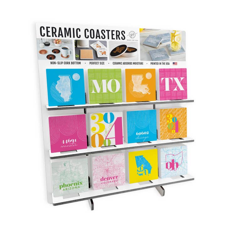 Bright Modern Mixed Square Coaster Loaded Display | 18.5x20 for wholesale by Love Local