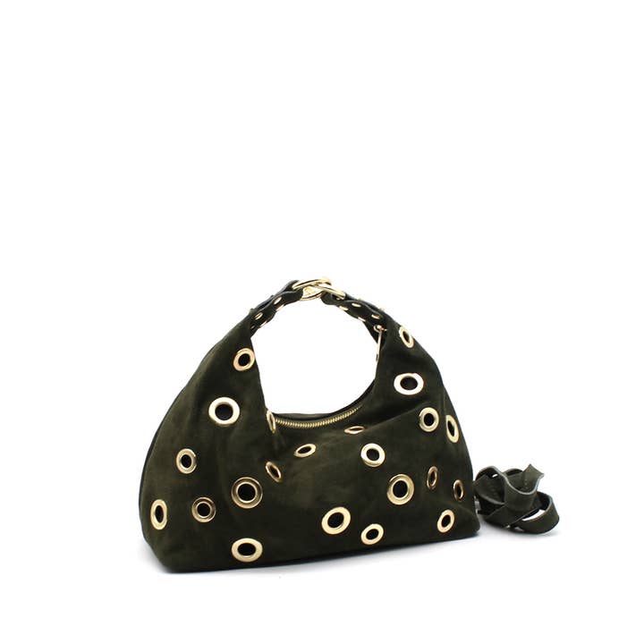 Sac hobo en suédine à œillets dorés pour la vente par Vimoda