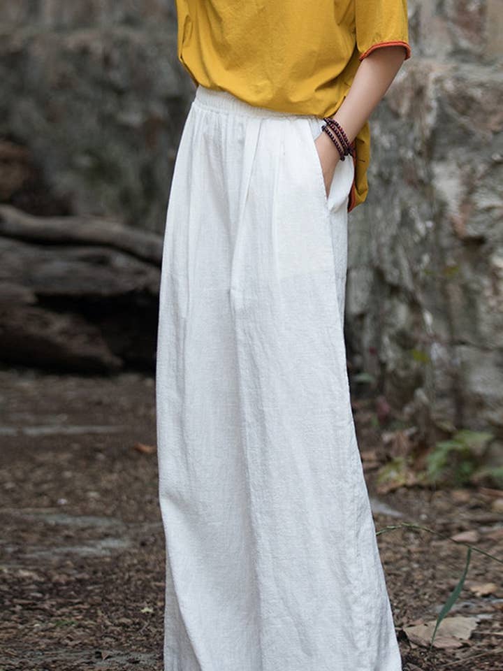 NINEXIS - Wholesale Pants - Women's - CWBLP1377_COTTON AND LINEN SAND-WASHED WIDE-LEG TROUSERS0