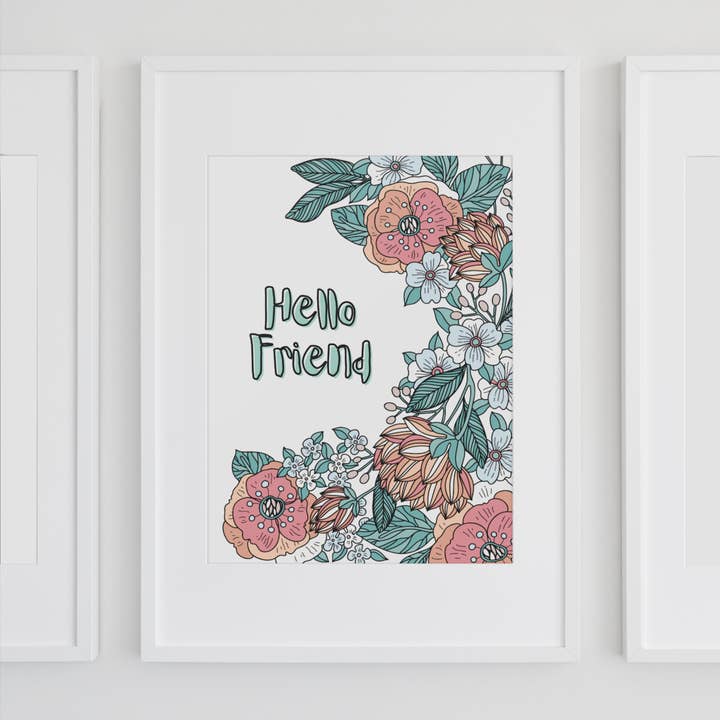 Hello Friend Wall Art Print for wholesale by Black Cat Bazaar