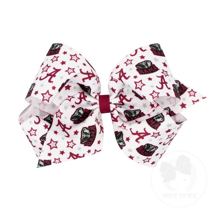 Alabama King Logo Print Grosgrain Hair Bow for wholesale by CollegeHairBows.com