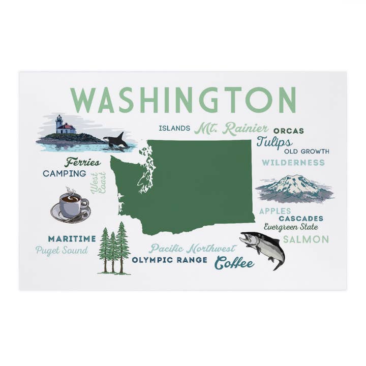 PREMIUM POSTCARDS Washington, Typography & Icons for wholesale by Lantern Press