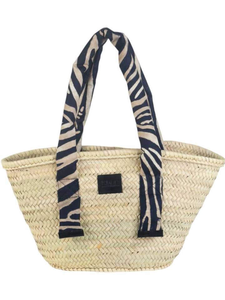 PALM AND CANVAS BASKET WITH ANIMAL PRINT, ZEBRA COLOR b for wholesale by Kbas