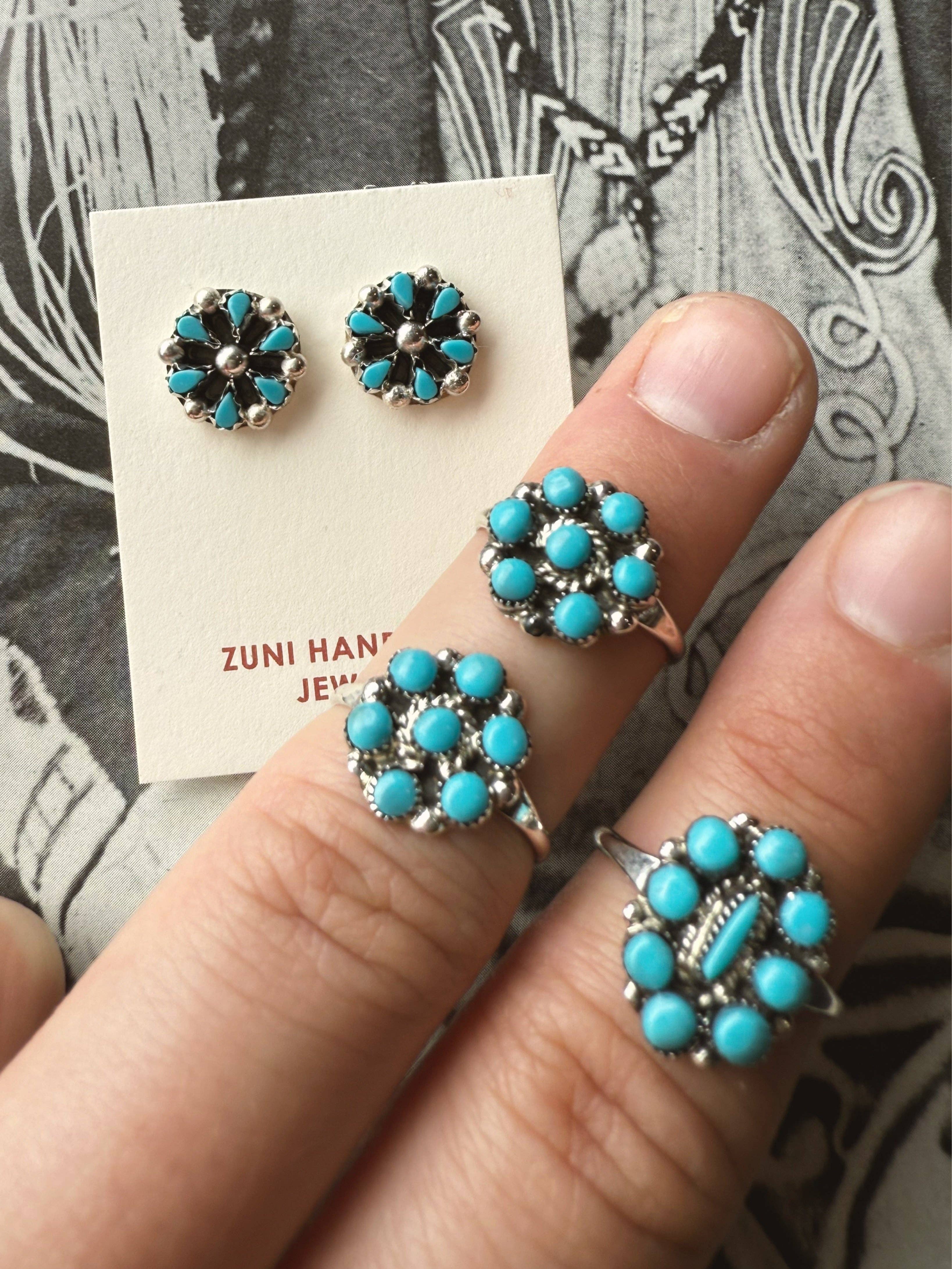 Tipsy Cowpoke - Wholesale Stud/Post Earrings - Kingman Turquoise Mini Cluster Zuni Stud Earrings1