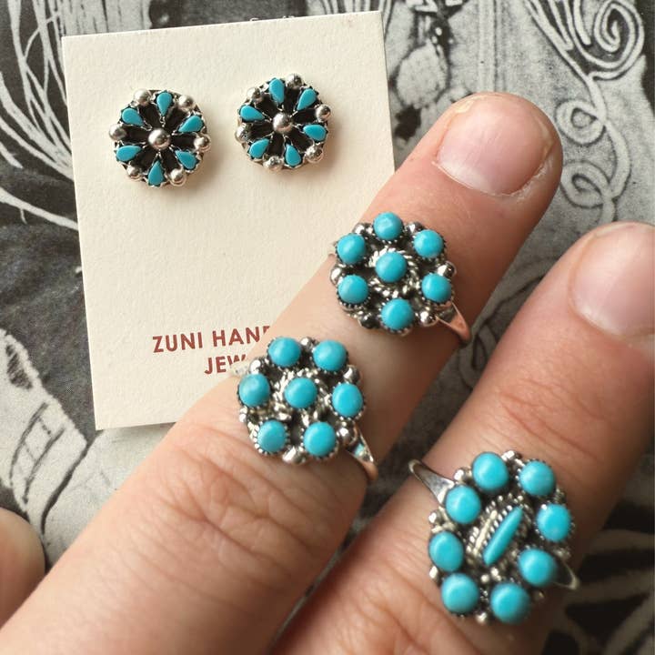 Tipsy Cowpoke - Wholesale Stud/Post Earrings - Kingman Turquoise Mini Cluster Zuni Stud Earrings1