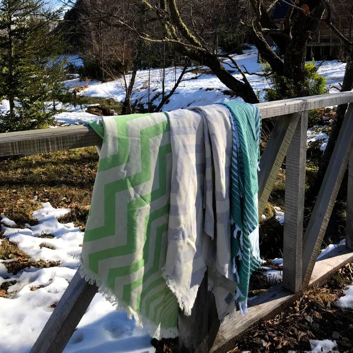 HILANA Upcycled Cotton - Wholesale Strandlaken - Mersin Chevron Towel/ Deken - Groen6