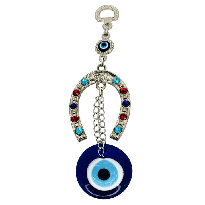 Horseshoe Metallic Wall Decor with Evil Eye – Symbol of Luck for wholesale by Loli