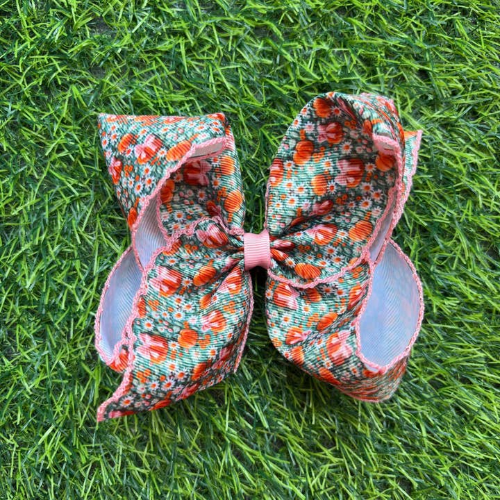 Kids Charm Online - Wholesale Hair Bow - Kids - 5" 3d pumpkin printed moon stitch hair bows. 4pcs/$10.50 BW-DSG-B2461