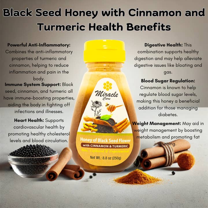 Honey World Inc - Vendita all'ingrosso Miele - Miele di Semi Neri con Cannella e Curcuma