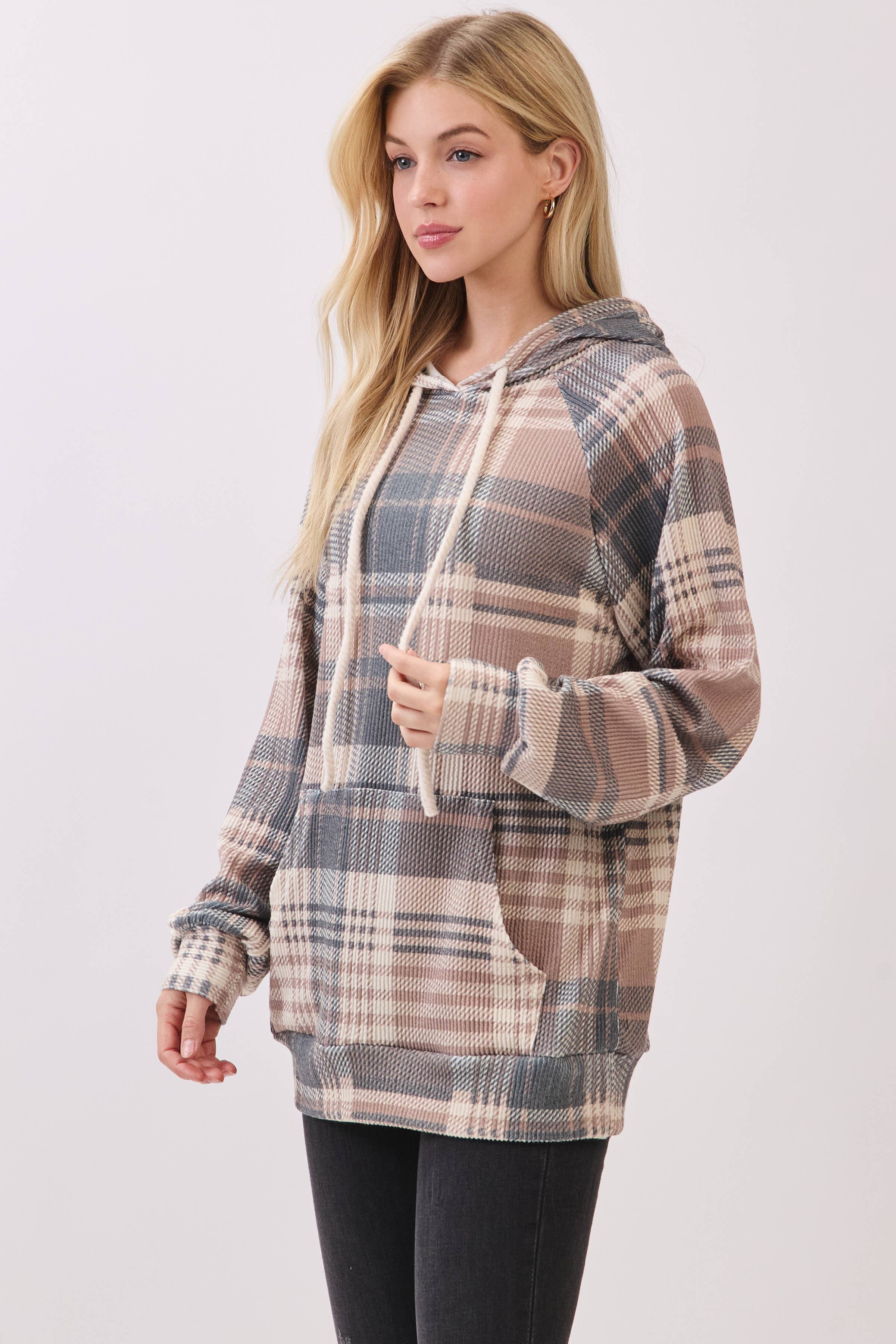 TL2083 Cozy Plaid Knit Hoodie for wholesale on Faire3
