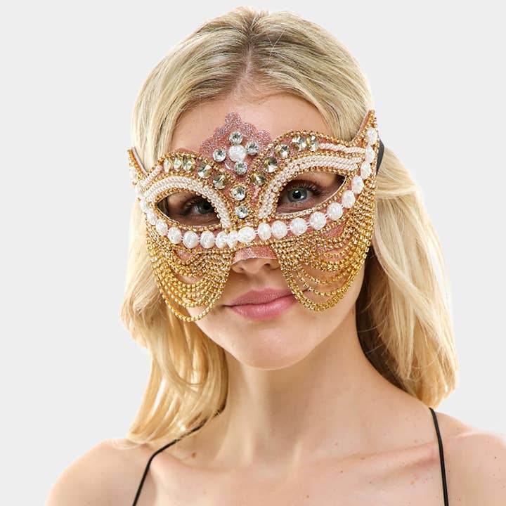 Sensibling Corp. - Wholesale Costume – Women's - Stone Pearl Embellished Venetian Masquerade Mask