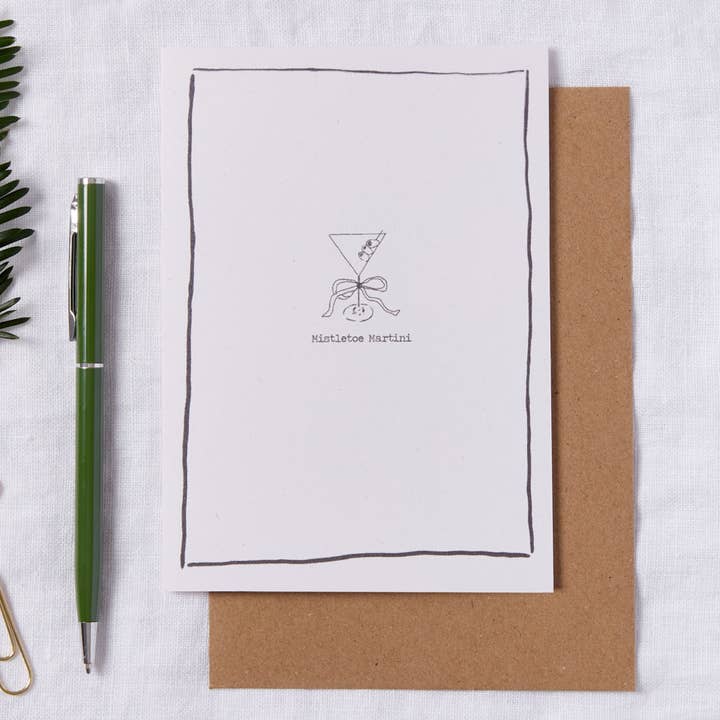 Mistelten Martini Cocktail Julekort for engroshandel hos Emily M Art and Design