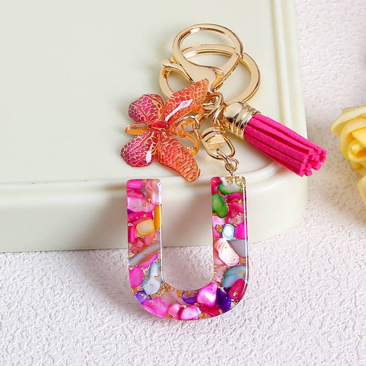 MKS America - Wholesale Keychain - Women's - Glitter Butterfly 26 English Letter Tassel Resin Keychain20