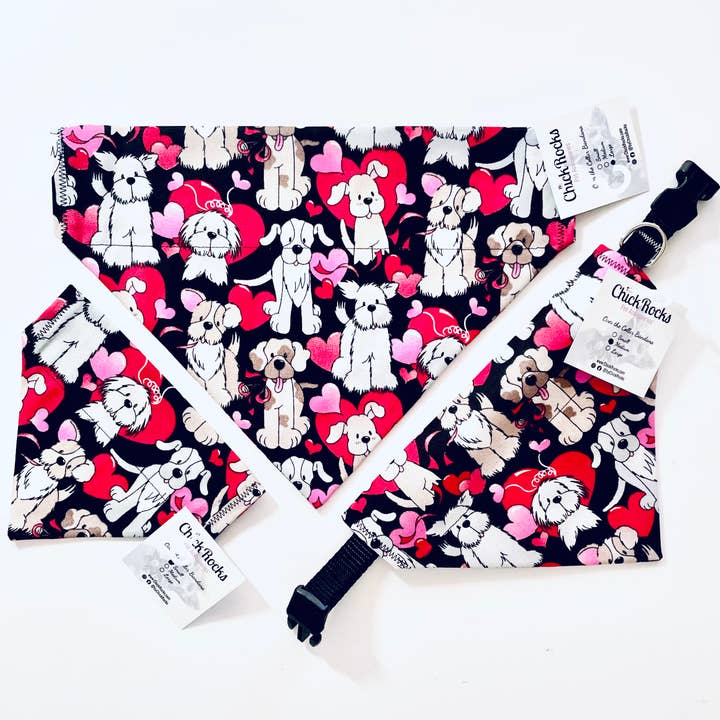 Hearts Over-the-Collar Pet Bandana - Large Dogs on Black for wholesale by ChickRocks