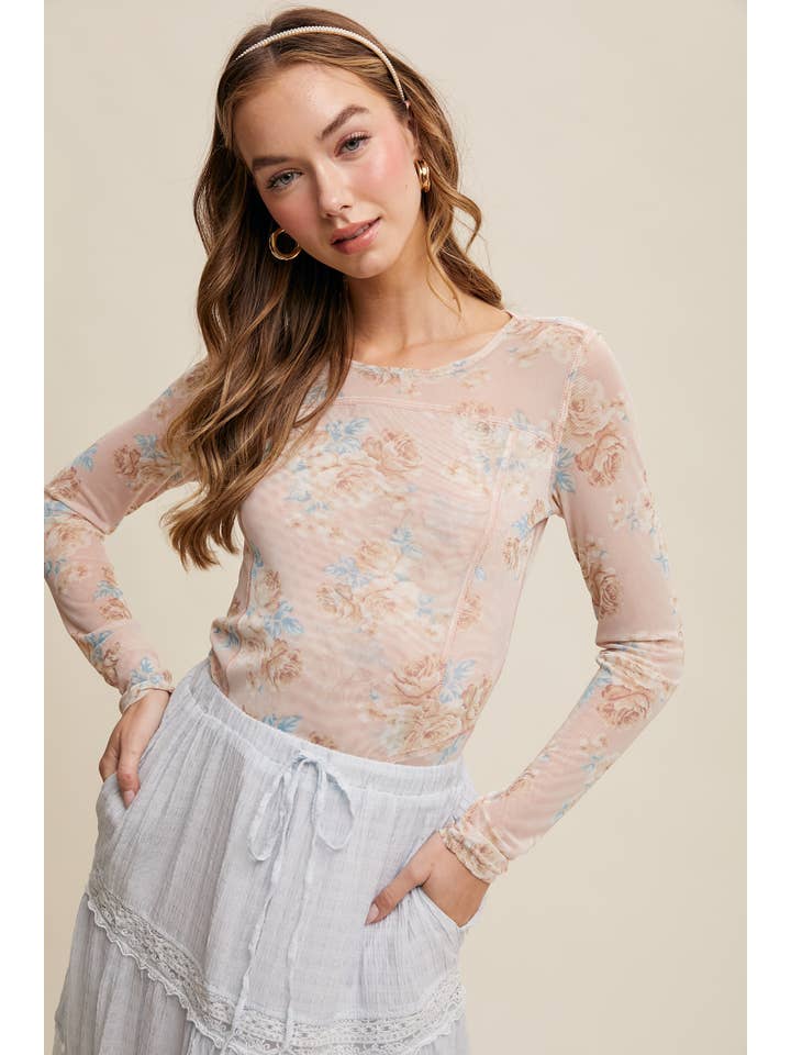 Listicle - Wholesale T-Shirt - Women's - Floral Mesh Long Sleeve Layering Top13