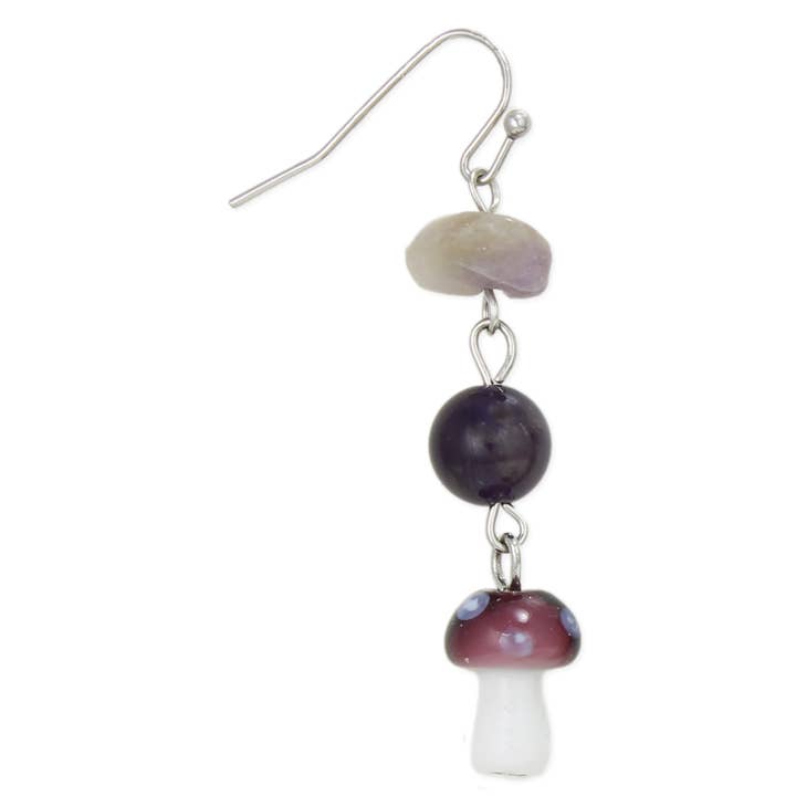 ZAD - Wholesale Dangle Earrings - Purple Glass Mushroom Bead Earrings