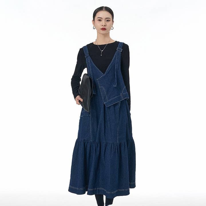 Lös V-ringad Denim Hängselklänning för wholesale av Plush Looks