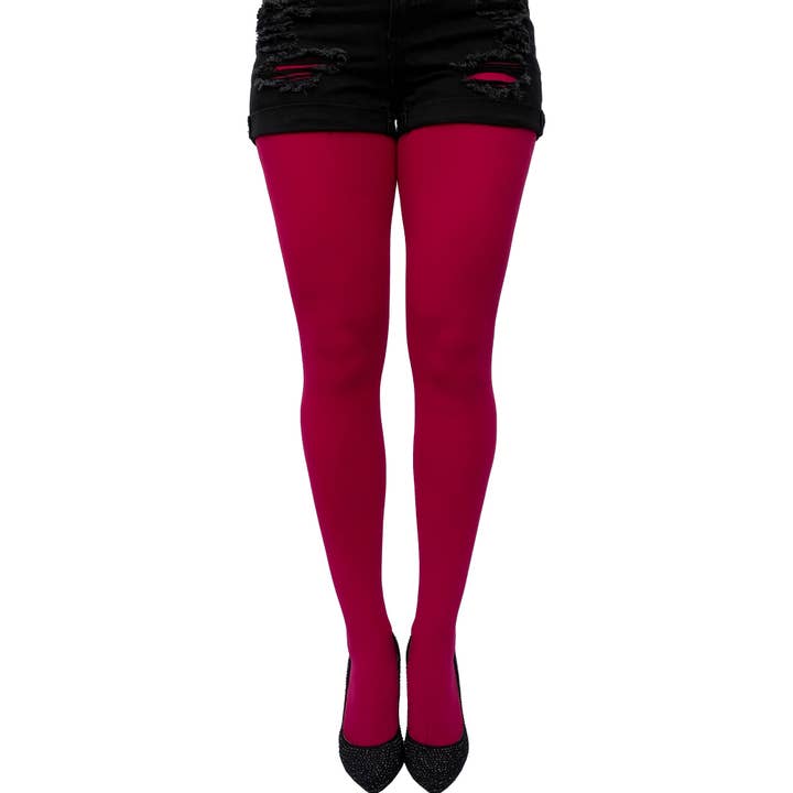Malka Chic - Wholesale Tights - Women's - Cherry Pink Opaque Tights Plus Size for Women
