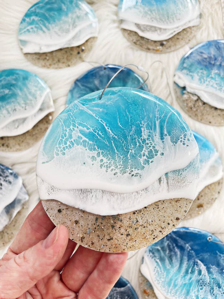 Beach Waves Acrylic Ornament for wholesale by Sam + Sea Artistry