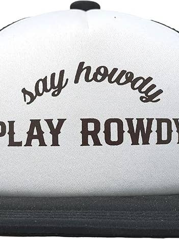 Flat Brim Trucker Hat - Say Howdy Play Rowdy - Black/White for wholesale by Funky Junque