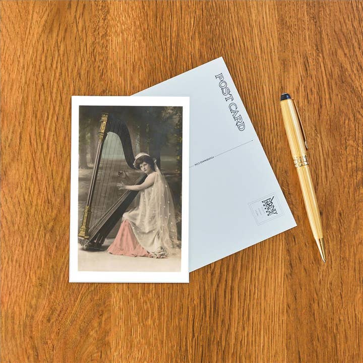 Found Image Press - Wholesale Postcard - Postcard MS-177 Woman Playing Harp1