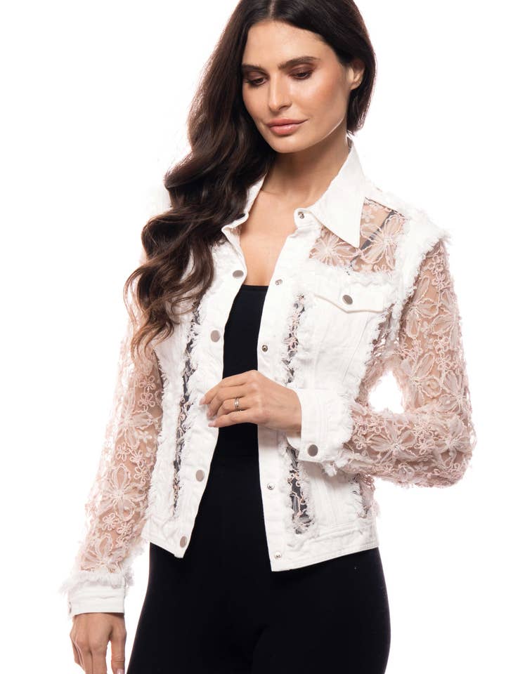 2622P Lace Panel White Denim Jacket for wholesale by Adore