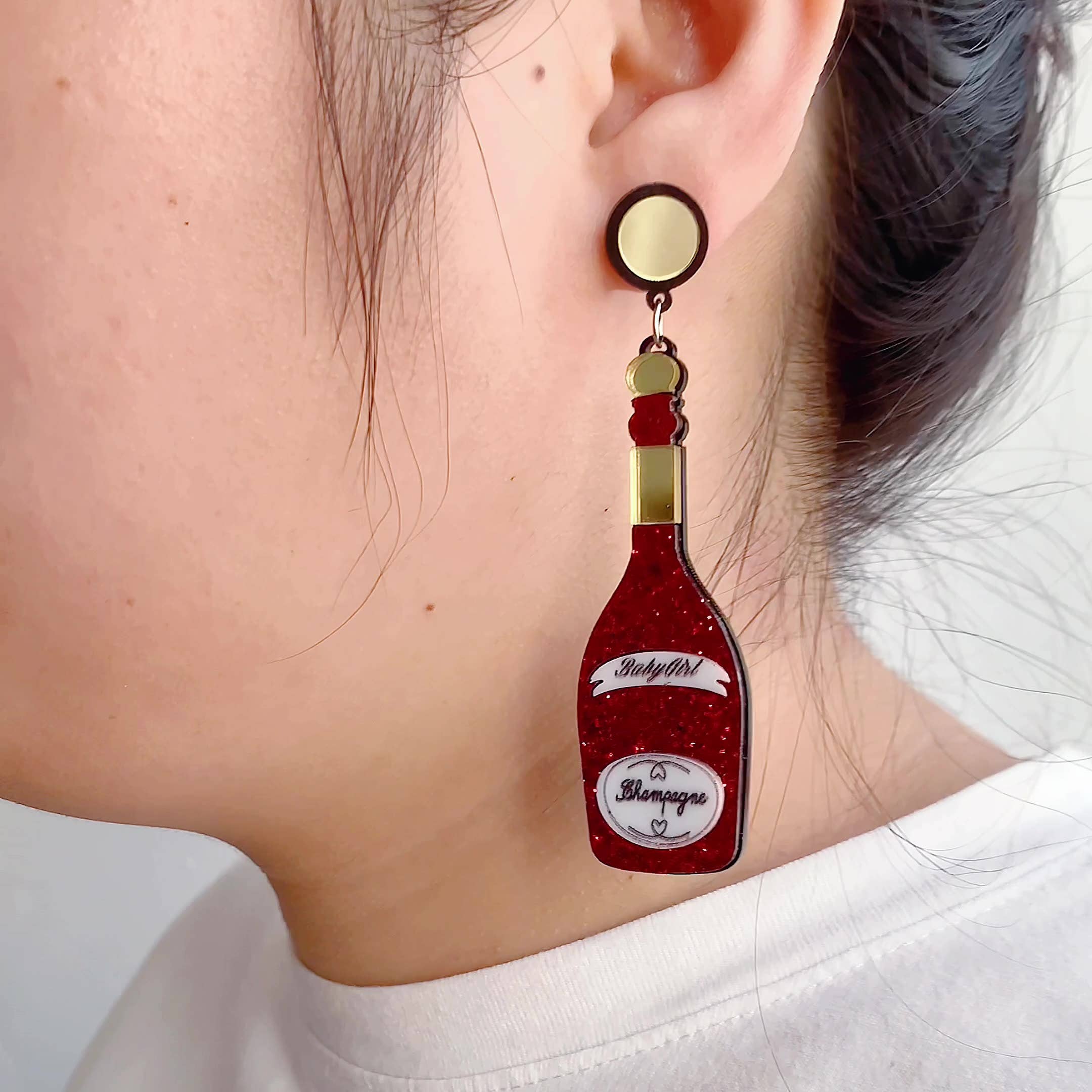 Ole – wholesale Hängande örhängen – Champagneflaska akrylörrhängen E54454