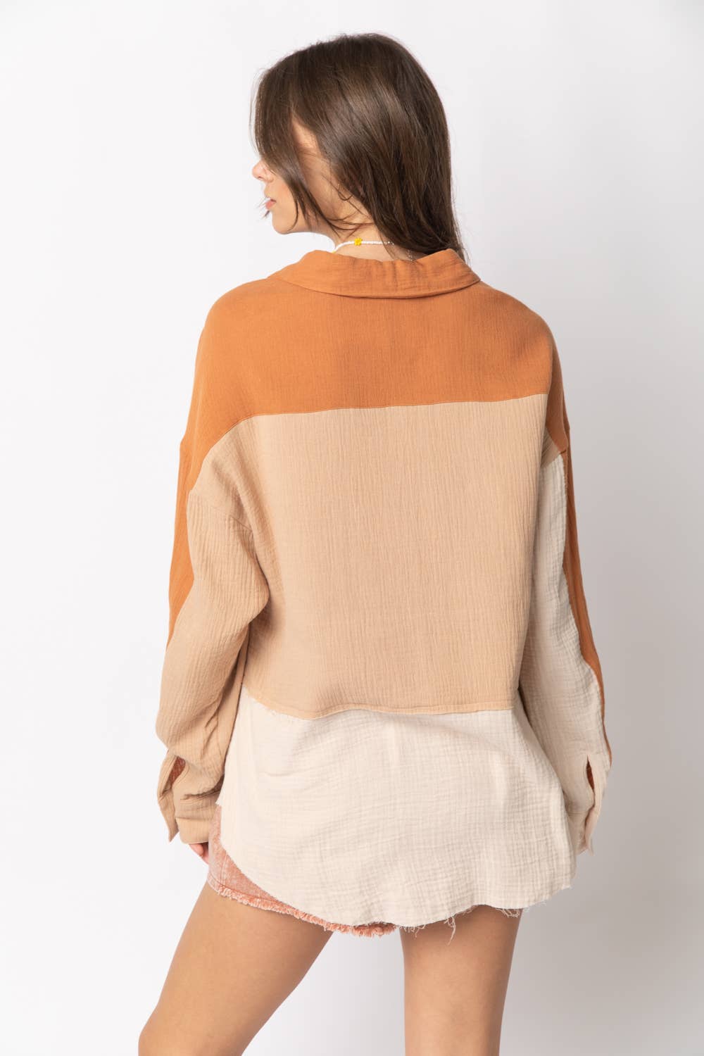 VERY J - Wholesale Button Down Shirt - Women's - NT10324-Color Blocked Button Down Shirt19