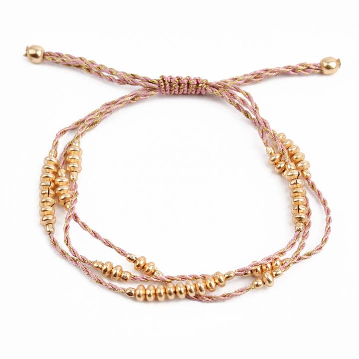 My Doris – wholesale Beaded bracelet – PALE PINK ROPE GOLD METAL BEAD BRACELET