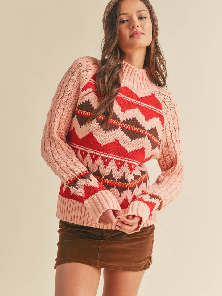 &MERCI - Wholesale Knit Sweater - Women's - FAIR ISLE TURTLENECK SWEATER MSW101771