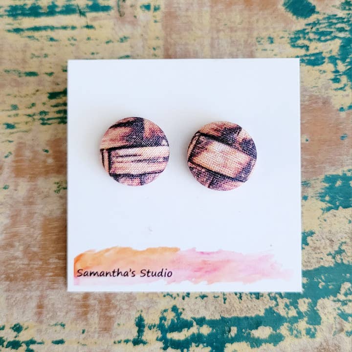 Samantha's Studio - Wholesale Stud/Post Earrings - Wood Panelling Button stud earrings