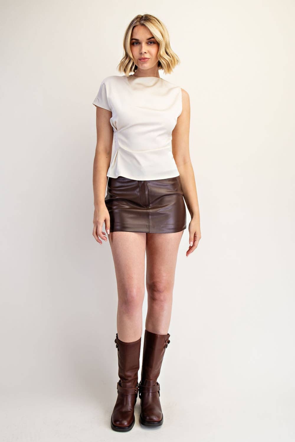 Edit by Nine - Wholesale Blouse - Women's - Asymmetrical Boat Neck Satin Woven Top7