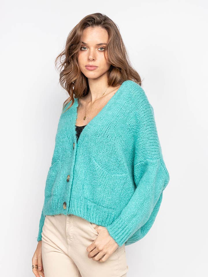 Mohair-Cardigan mit Knöpfen und Mesh für den Großhandel von P&R STAR