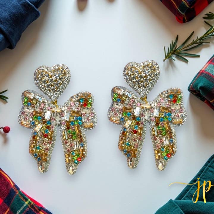 Boucles d'oreilles nœud en strass multicolores pour la vente par Jenny Patrick Designs ™