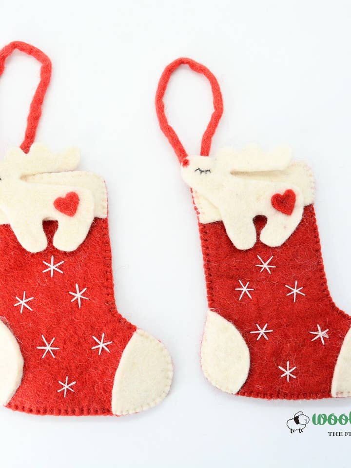 Handmade Felt Reindeer Christmas Stocking Eco-Friendly Decor for wholesale by Woollyfelt