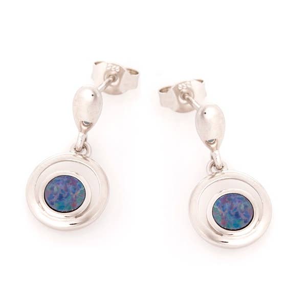 Runde dublet blå opal øreringe, sterlingsølv for engroshandel hos OPALOOK France