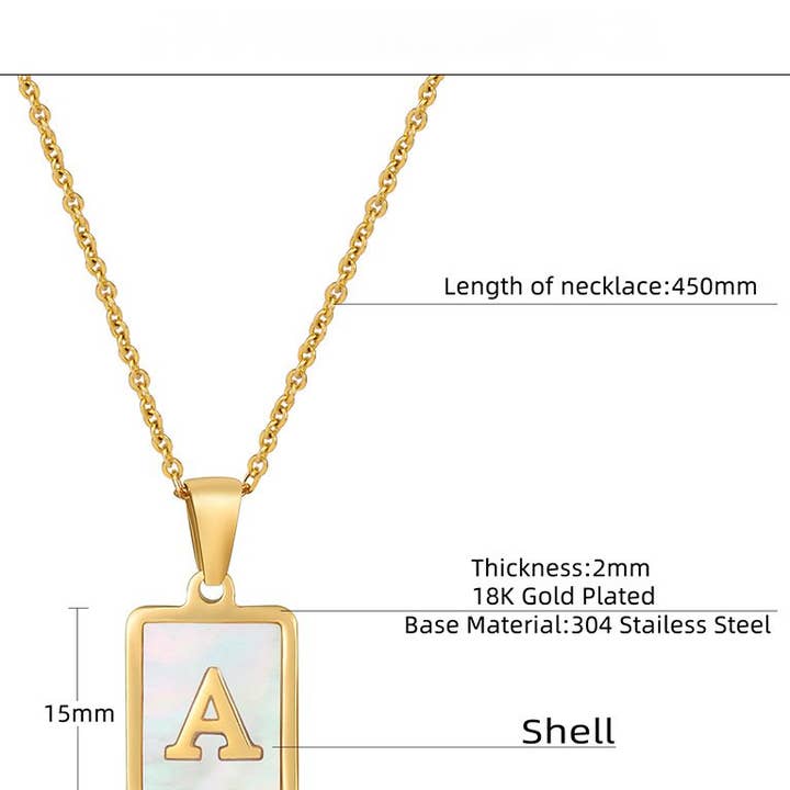 Mio Queena - Wholesale Pendant/Charm Necklace - Square Initial 18K Gold-plated Stainless Steel Necklace