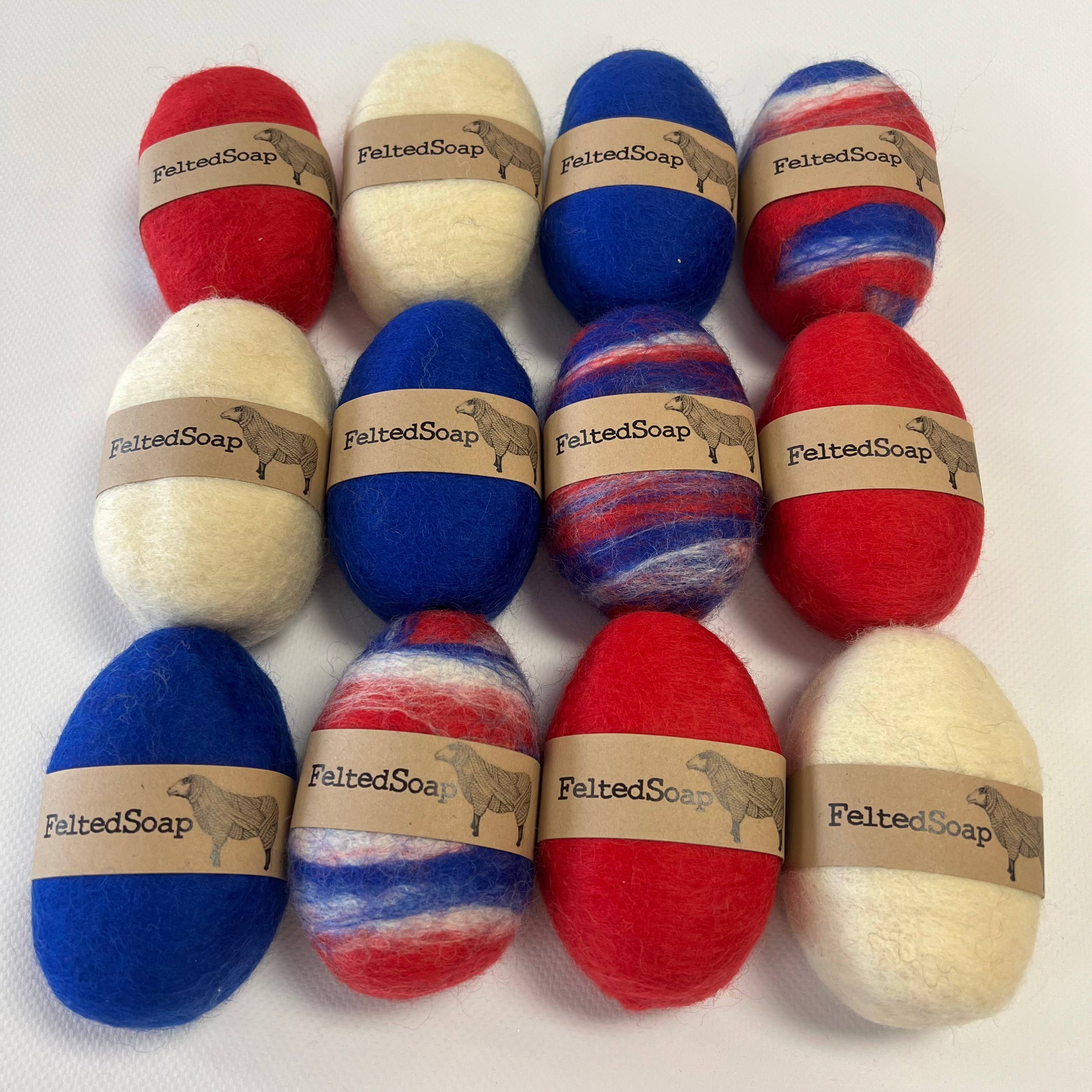 Twisted Purl LLC - Wholesale Bar Soap - Felted Soap American Colors Blended & Solid Red White Blue1
