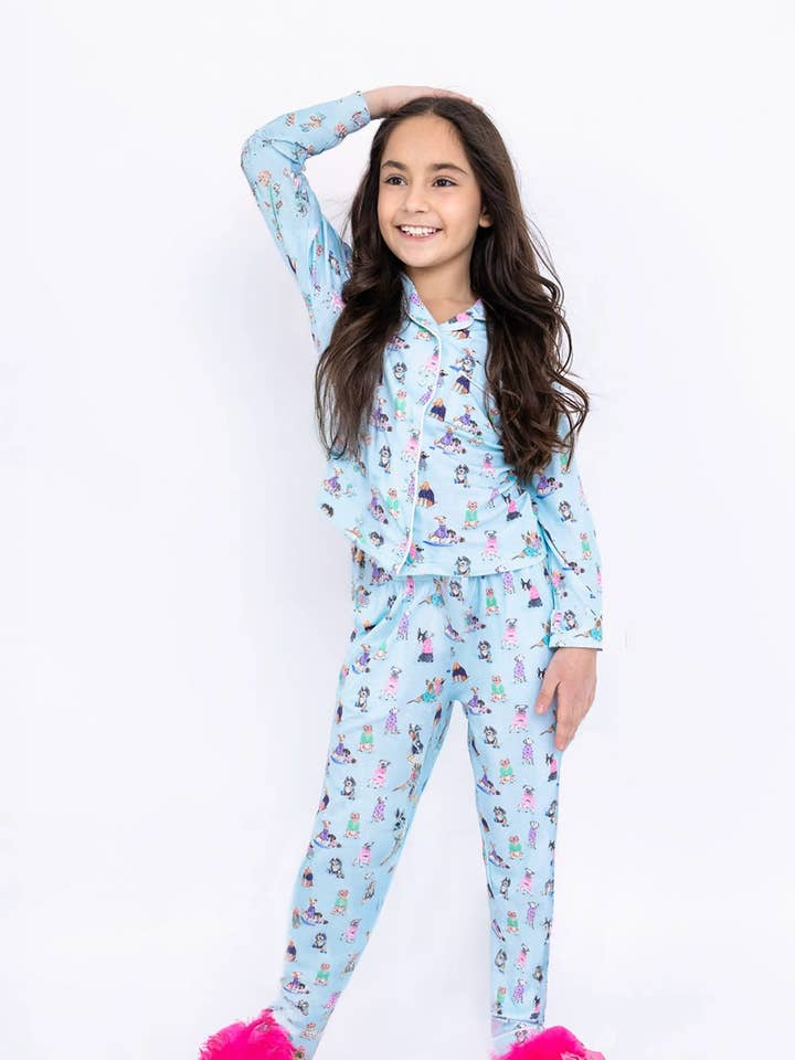 Puppies Long Sleeve Jersey Pajama Pant Set for wholesale by Limeapple