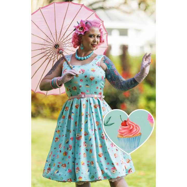 Amanda Vintage-inspired Afternoon Tea Dress In Baby Blue for wholesale by Dolly & Dotty