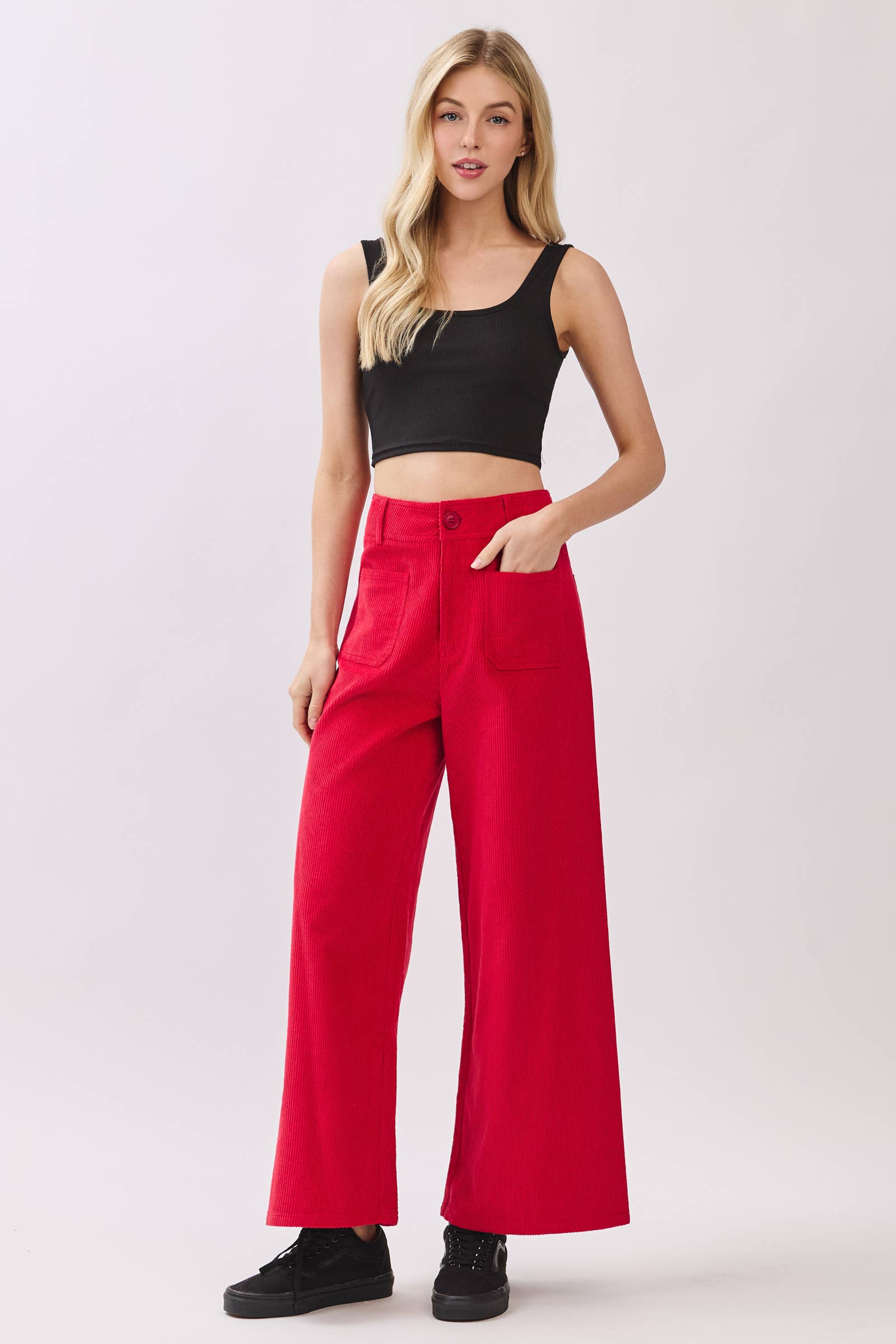 NOIR Pantalon large droit en velours côtelé en vente sur Faire3