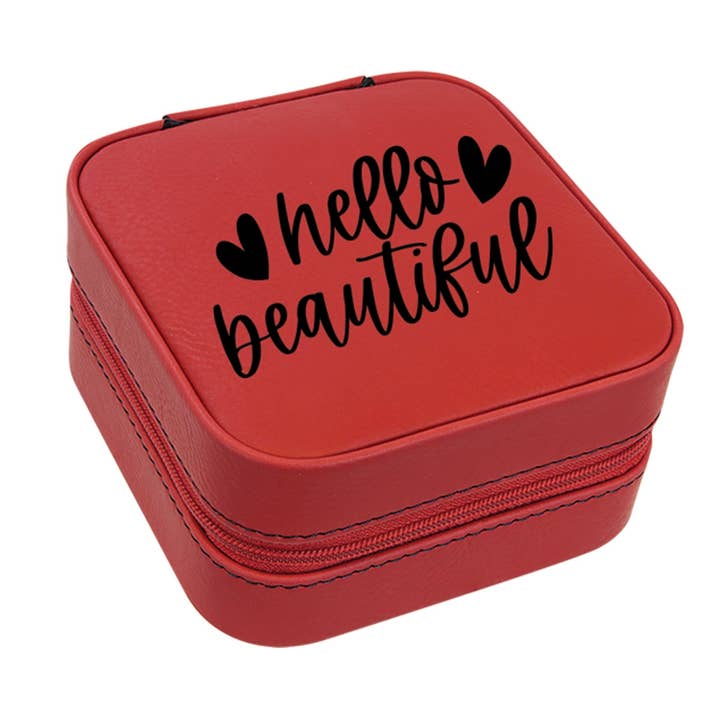 Hello Beautiful Red Jewelry Case for wholesale by Viv&Lou
