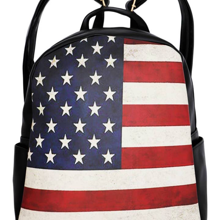 Cap Zone - Vente Sac à dos – femme - Sac à dos en cuir végétalien doux avec imprimé drapeau américain vintage15