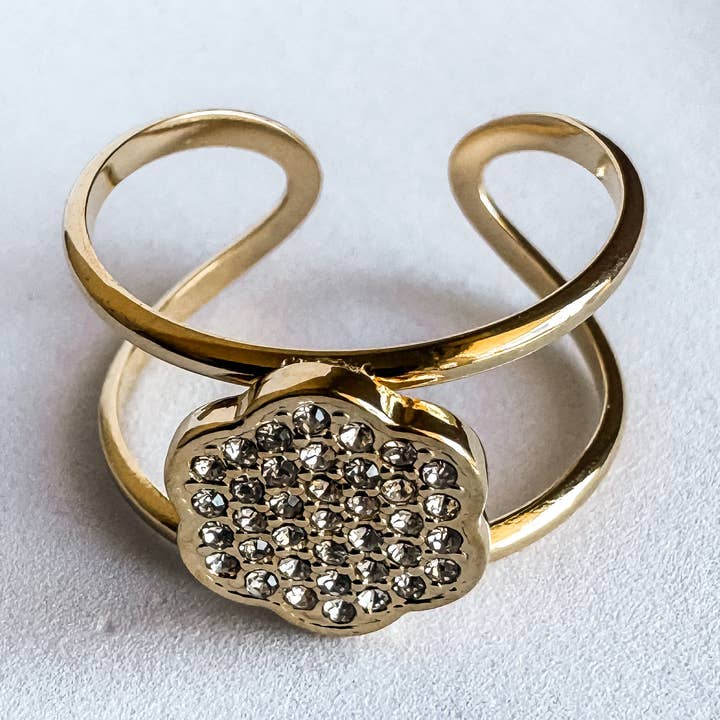 Blush & Co - Wholesale Multi-stone ring - Aspen Full Zirconia Round Floral Open Gold Ring0