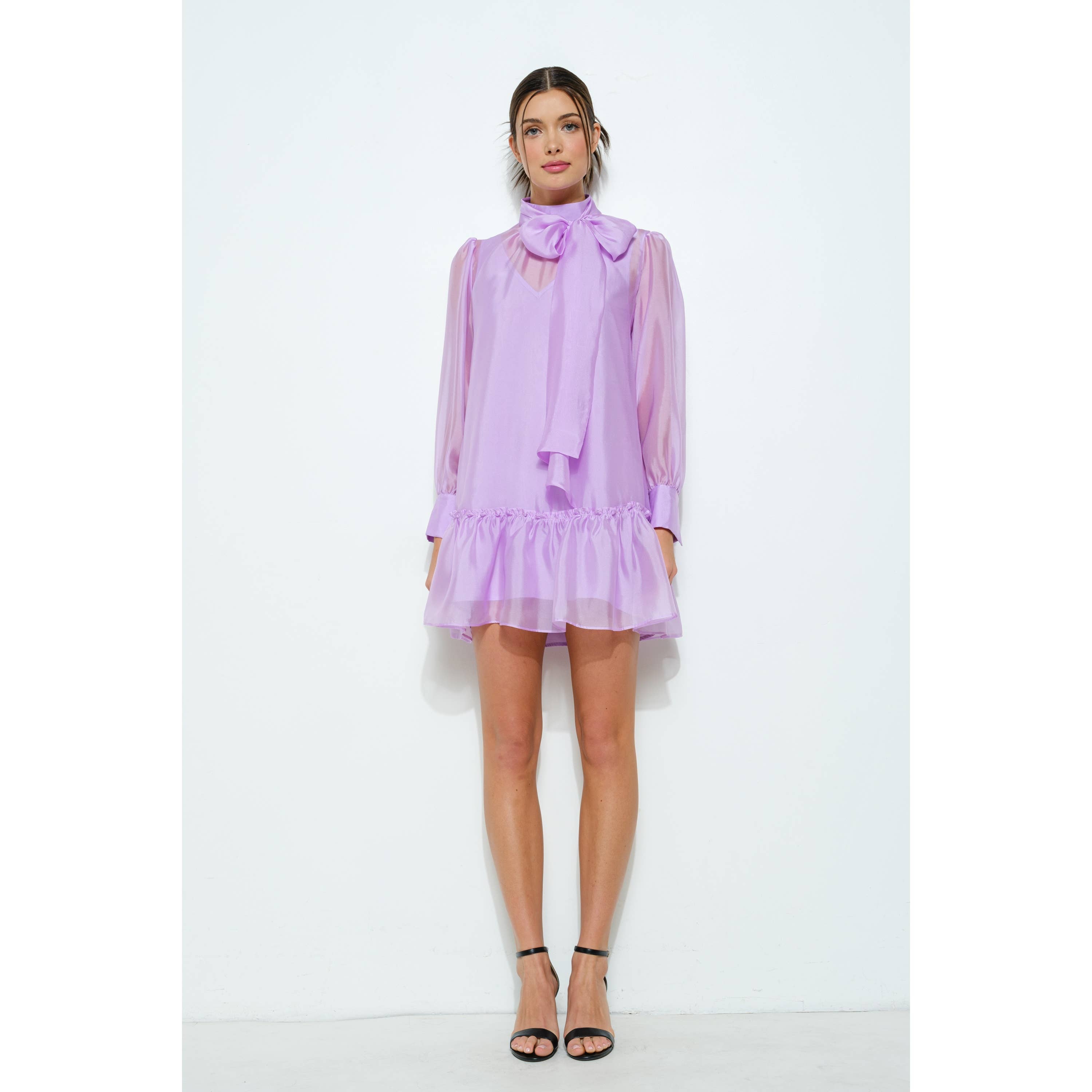 INA – Vestido - Mulher por atacado – Vestido Mini de Chiffon Pastel com Laço Transparente20