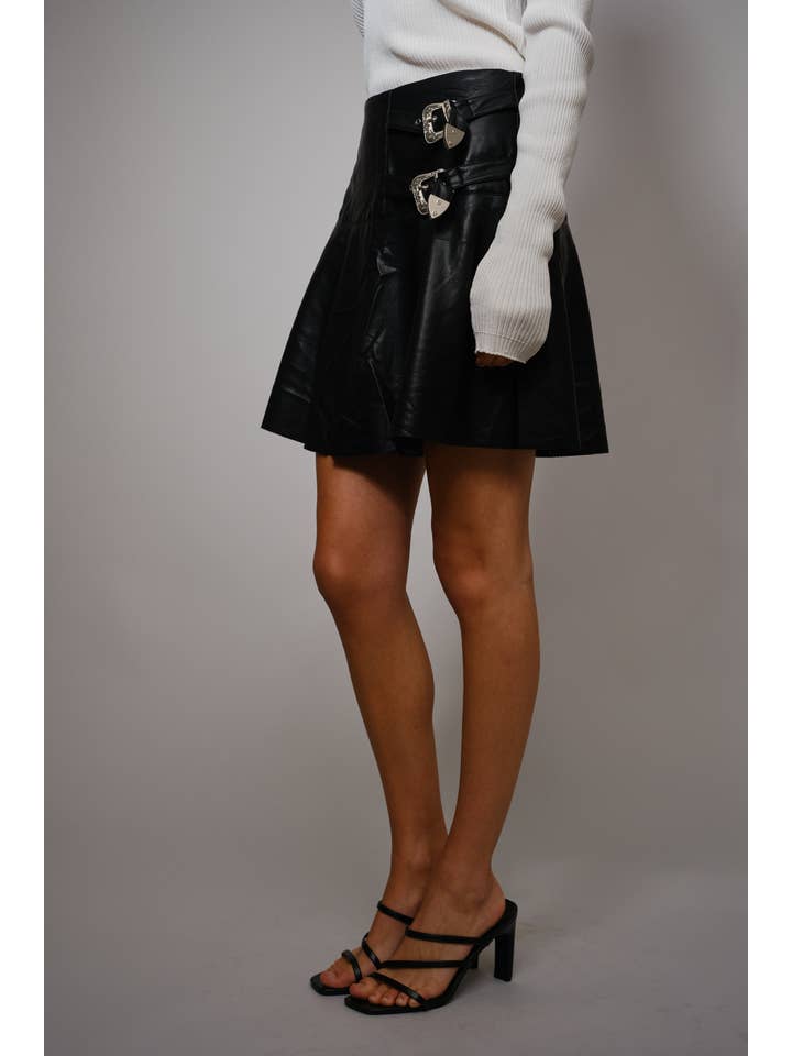 Blue B - Wholesale Skirt - Women's - 99581S - Western Buckle Faux Leather Skort1