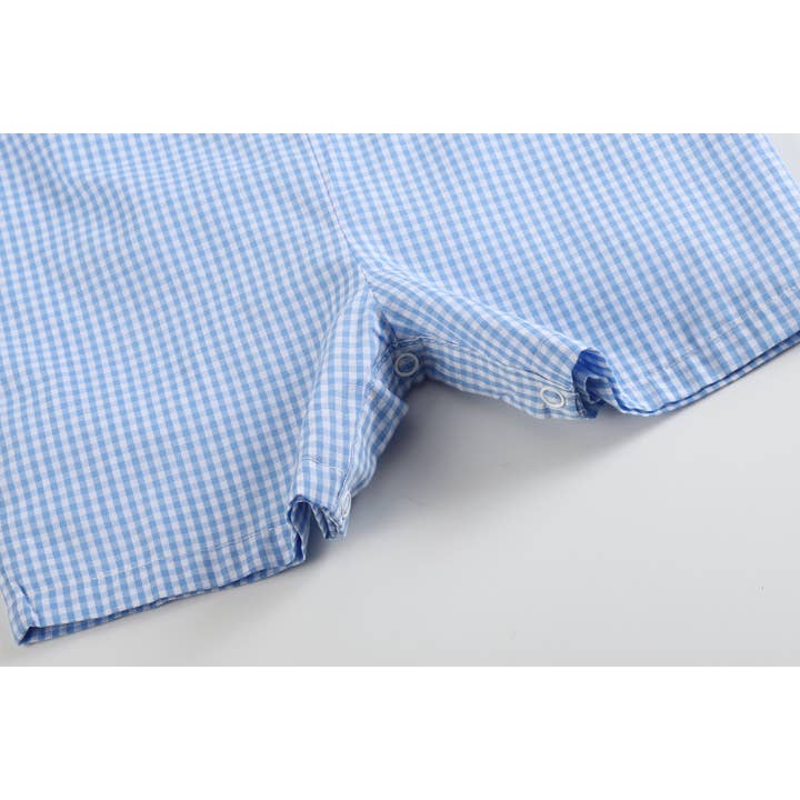 Lil Cactus - Wholesale Overalls - Baby - Blue Gingham Golf Hole Shortall2