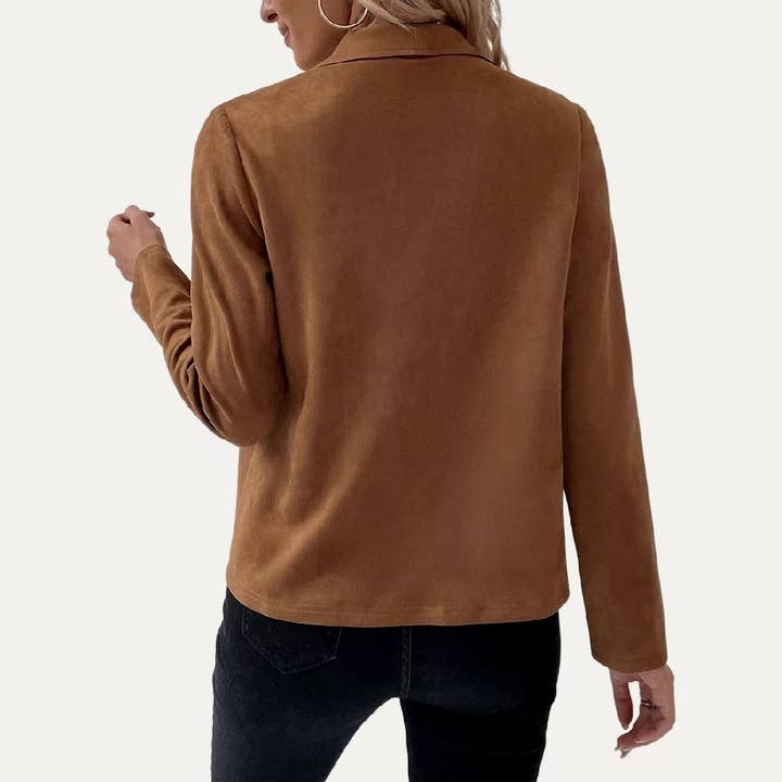 The Moment Collection - Wholesale Jacket - Women's - Stylish Collared Vegan Suede Long Sleeve Jacket3