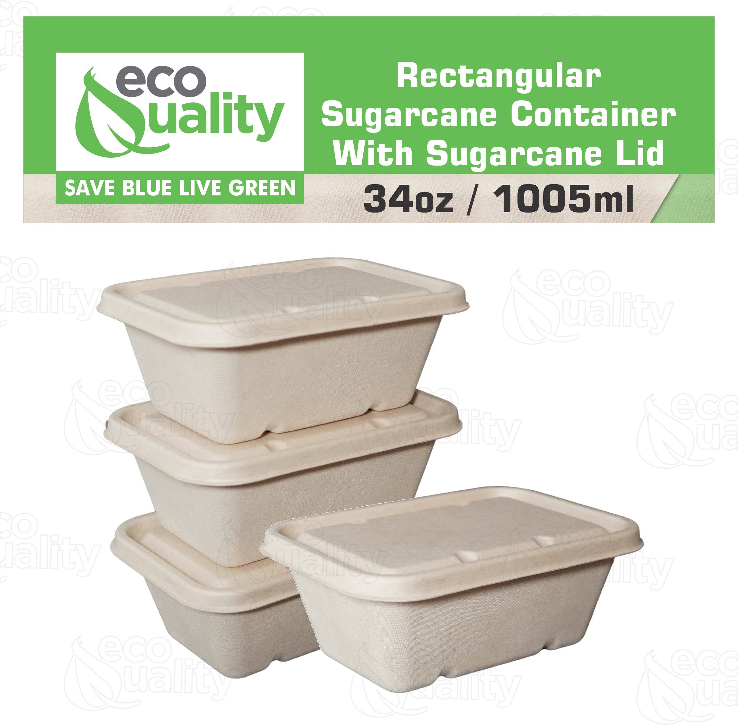 EcoQuality - Wholesale Food storage container - 34oz Sugarcane Fiber Bowl with Sugarcane Lid Compostable Disposable Oblong Food Prep Storage3