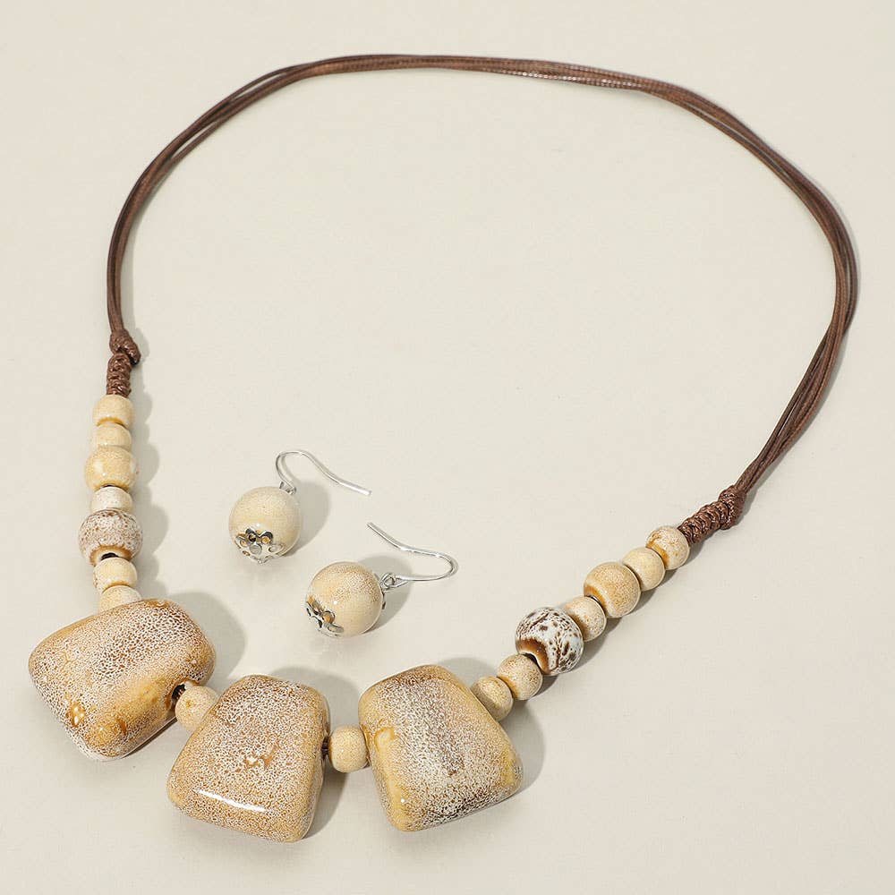 Sensibling Corp. - Wholesale Beaded/Pearl Necklace - Boho Resin Pebble Beaded Adjustable Cord Necklace1